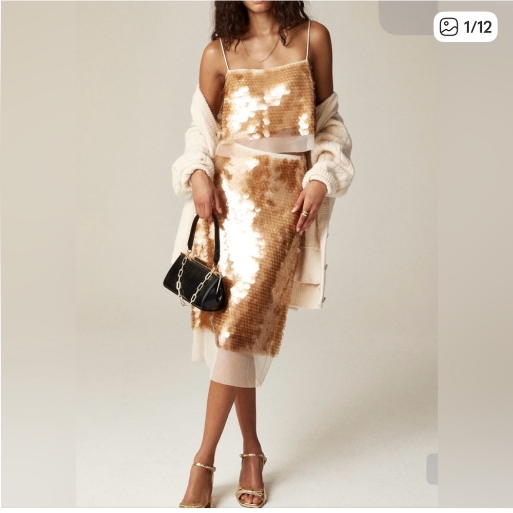 J Crew Sequin Midi Skirt Women’s Size 12 Beige NWT